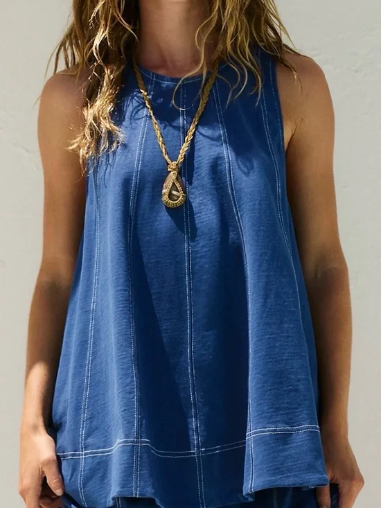 Free People Indigo Blue Contrast-Stitch Tank - Picture 3 of 8